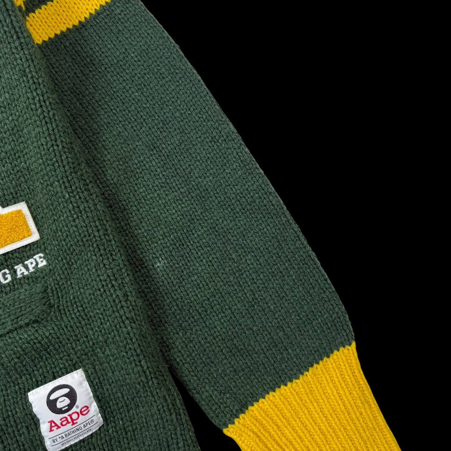 AAPE by A Bathing Ape Embroidered Knit Sweatshirt Cardigan Green (Size L)