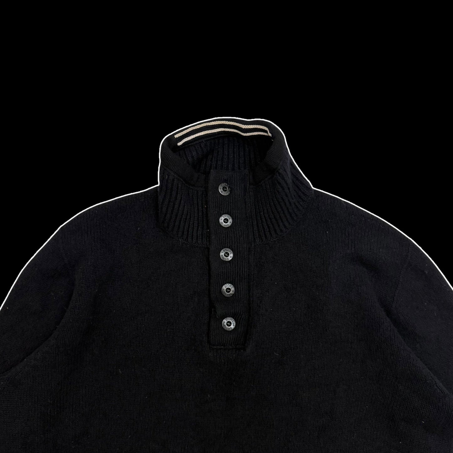 Stone Island AW07 Wool Blend Quarter-Zip Sweatshirt Black (fits XXL)