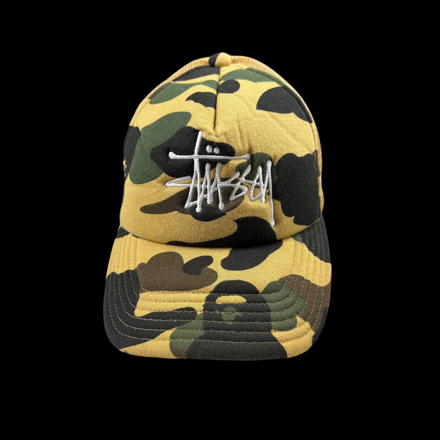BAPE (A Bathing Ape) x Stussy Trucker Camo Cap Yellow