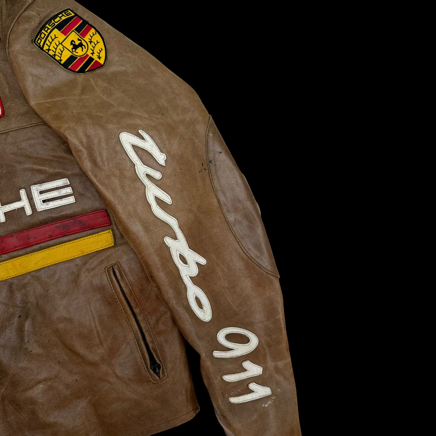 90s Porsche Turbo 911 Leather Racing Jacket Brown (size L)