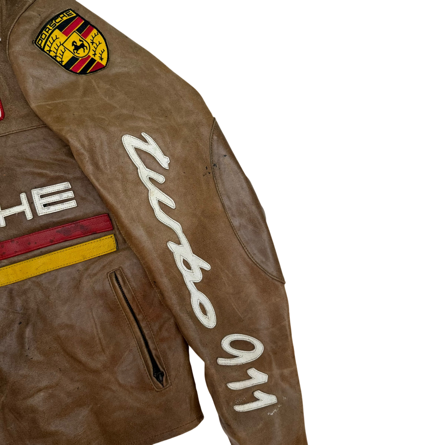 90s Porsche Turbo 911 Leather Racing Jacket Brown (size L)