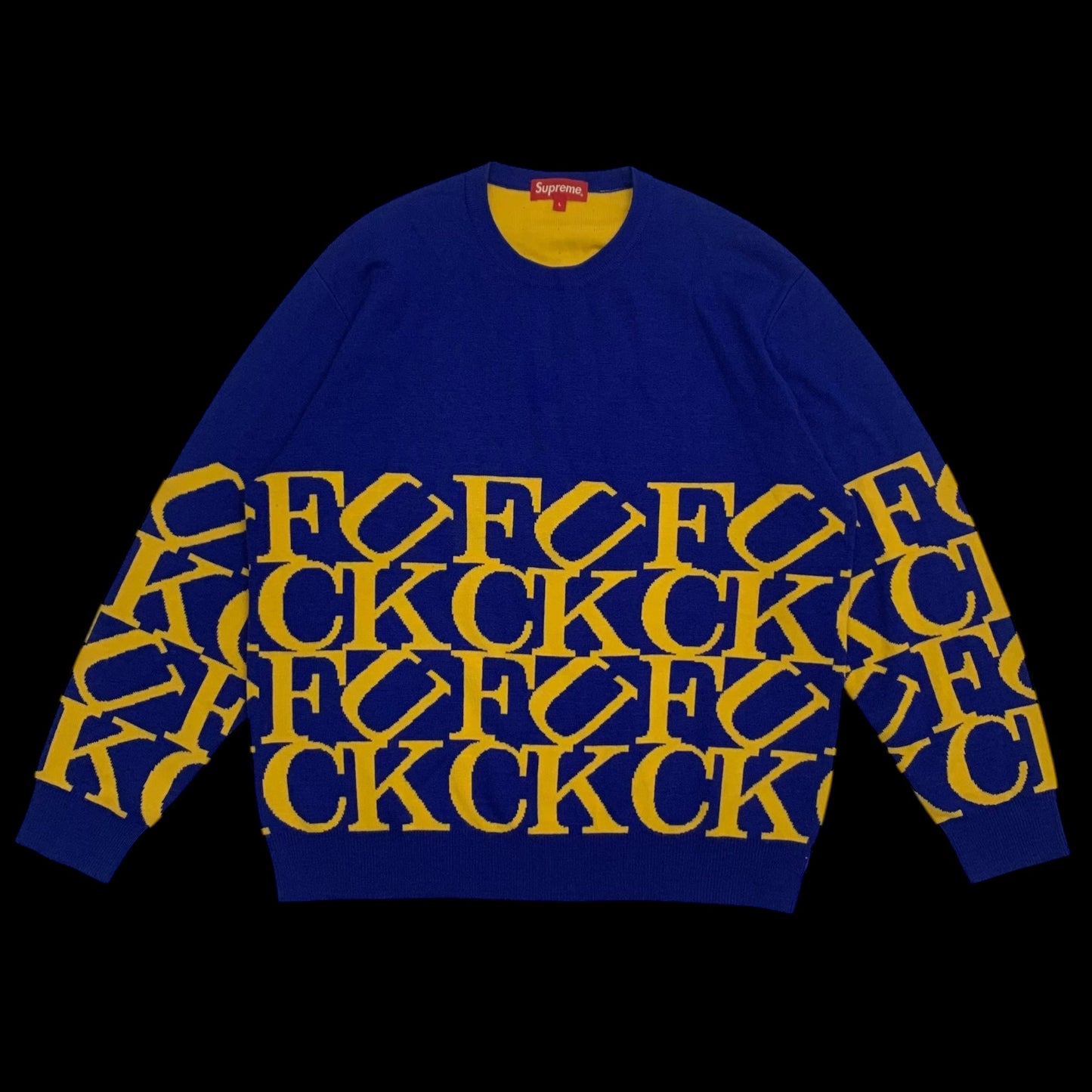 Supreme FW23 ‘Fuck’ Knit Sweatshirt Royal Blue / Yellow (Size L)
