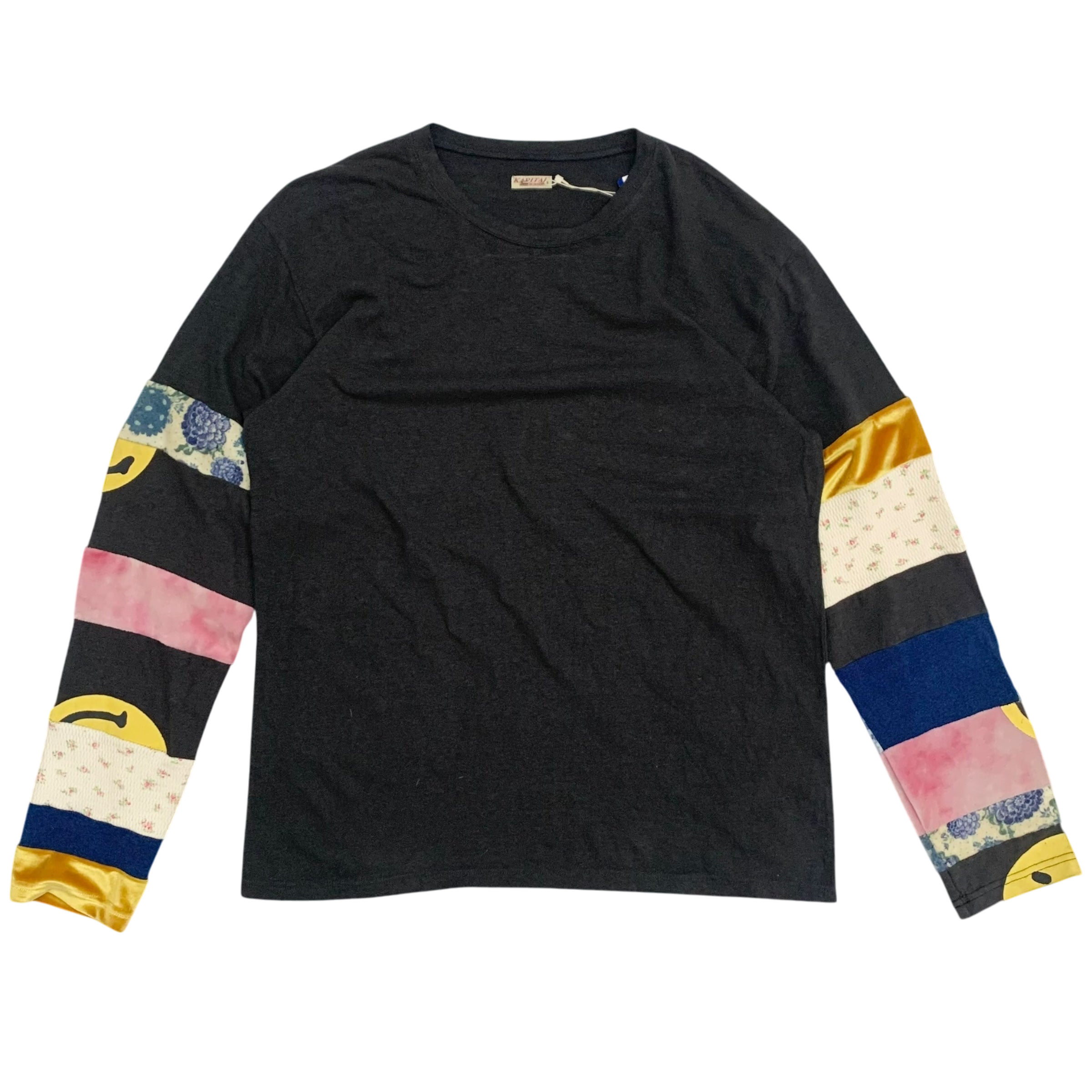 Kapital 18.5 Hippie Smile Nomad Patch Long Sleeve T-Shirt Charcoal 