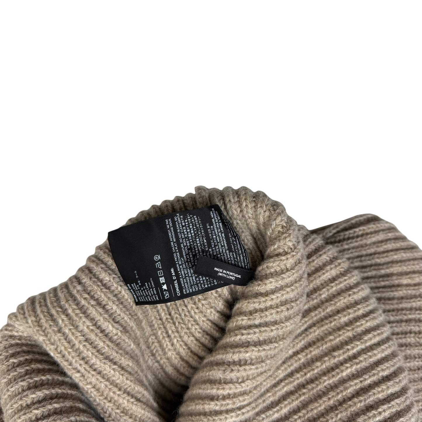 Ami Paris Heavyweight Ribbed Wool Funnel Neck Knit Sweatshirt Taupe