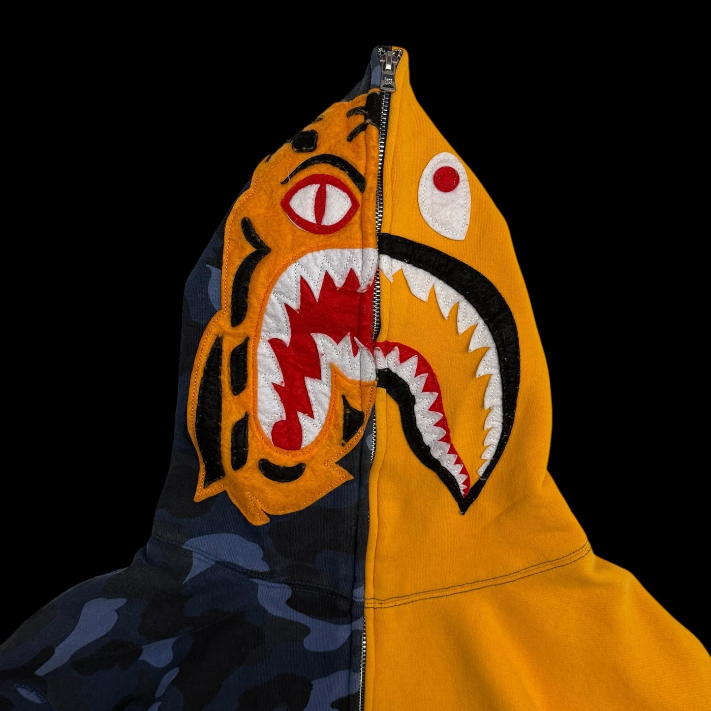 BAPE (A Bathing Ape) Tiger Shark Zip-Up Hoodie Yellow/Blue (Size M)