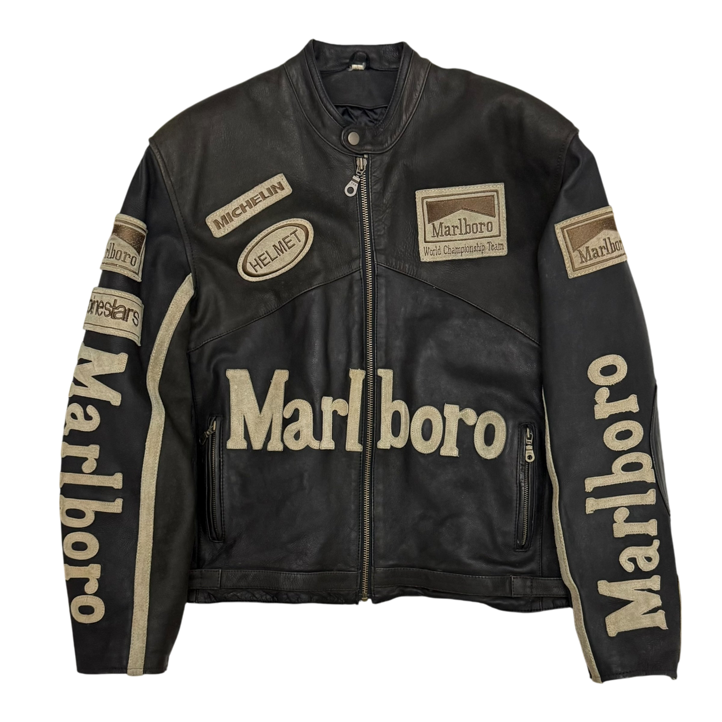 Marlboro 90s Leather Racing Jacket Black (fits L)