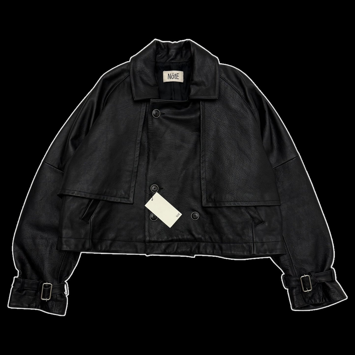 Nöte Contrast Over Trench Leather Jacket Black (Fits M-XL)