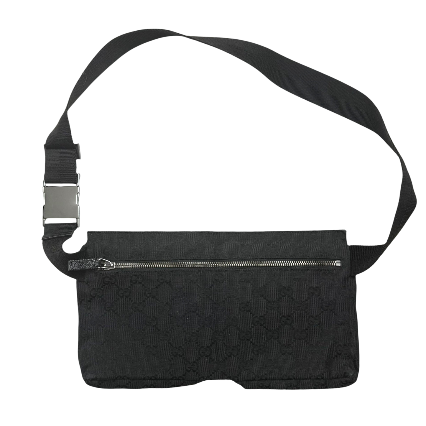 Gucci GG Canvas Double Pocket Belt Bag Black