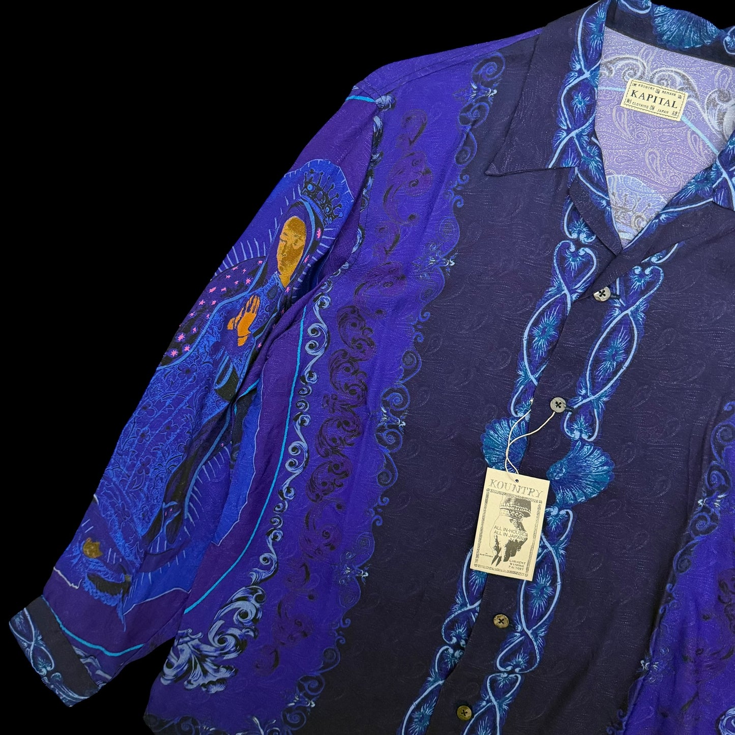 Kapital Virgin Mary Rayon Open Collar LS Shirt Purple / Blue (Size 2)