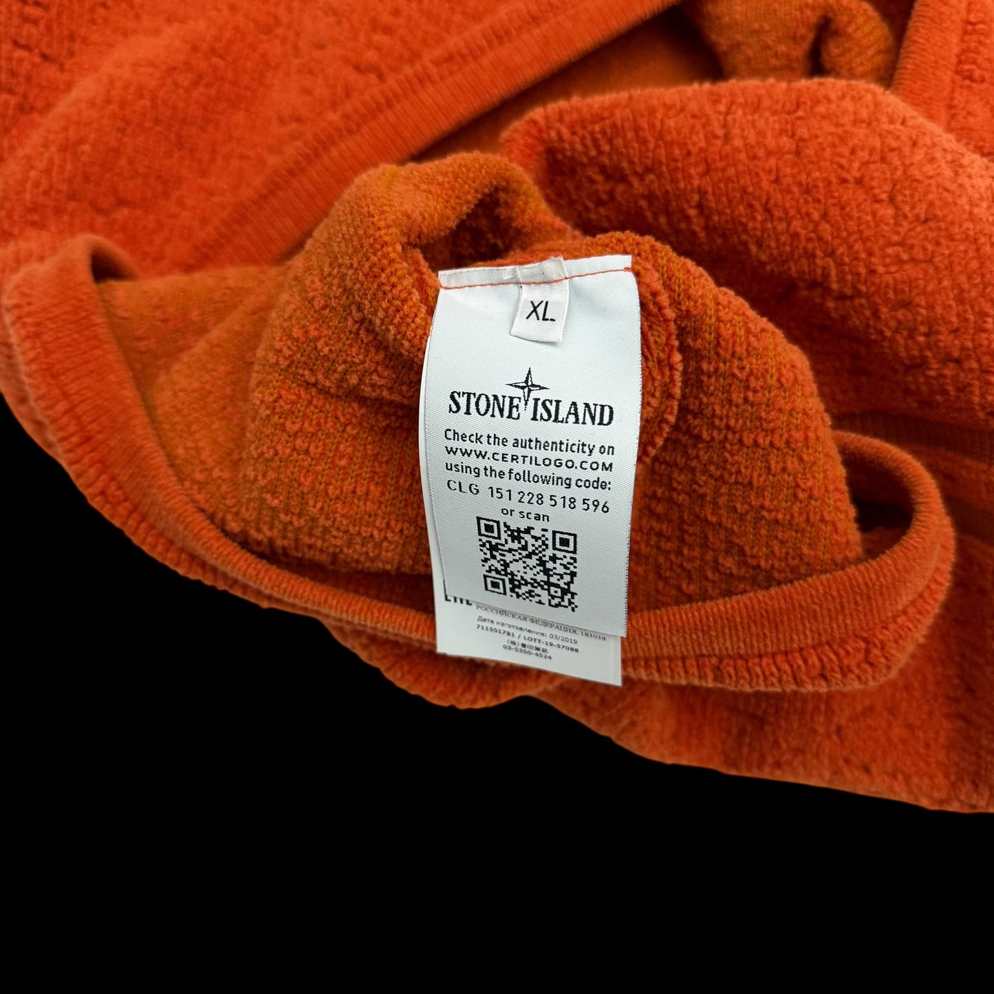 Stone Island AW19 Textured Sweatshirt Orange (Size XL)