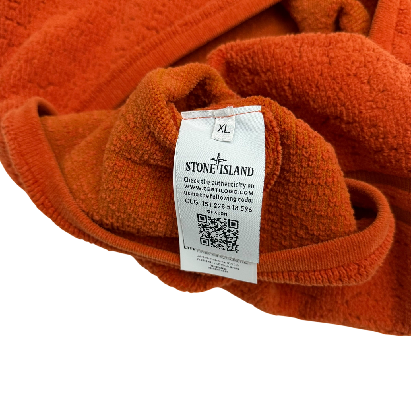 Stone Island AW19 Textured Sweatshirt Orange (Size XL)