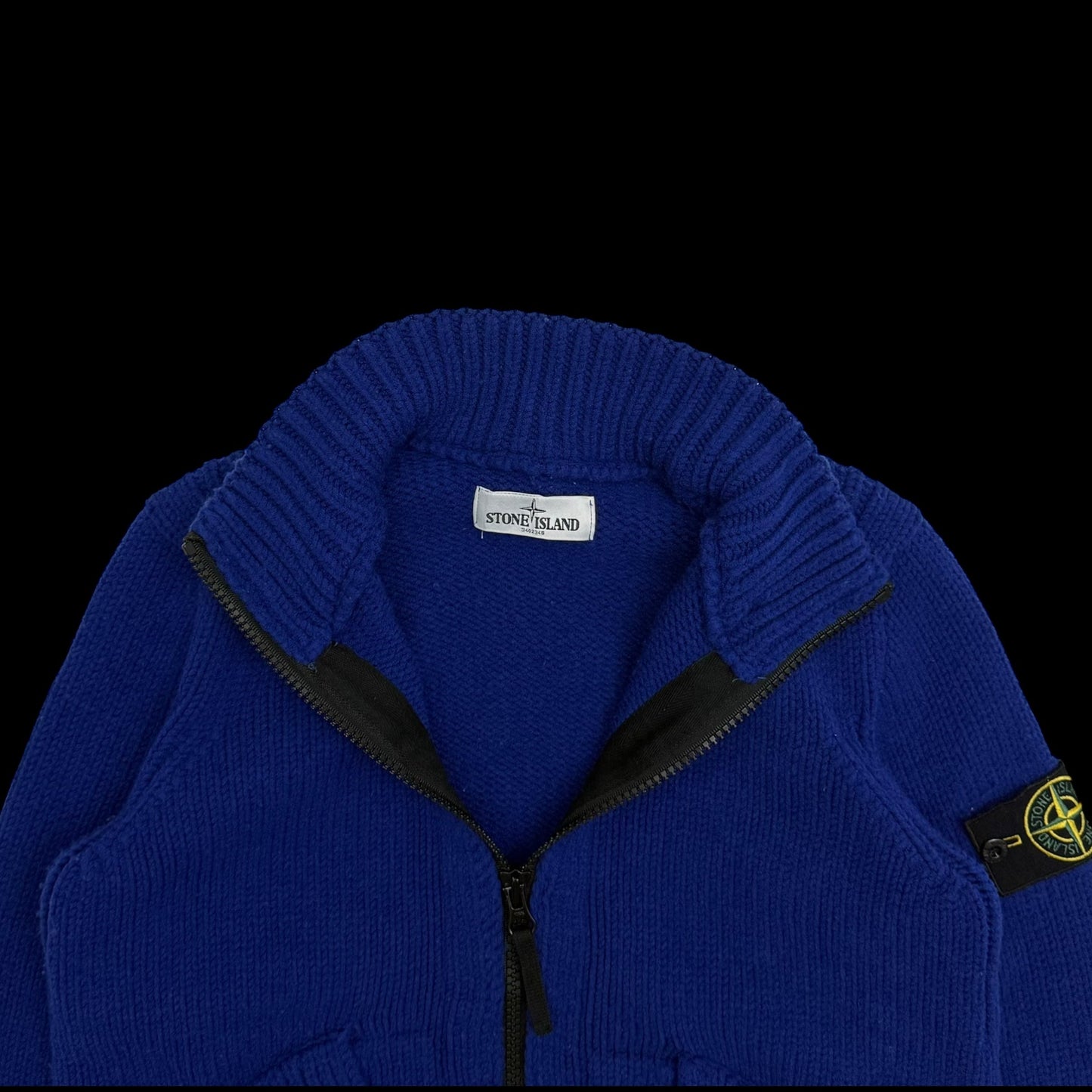 Stone Island AW12 Wool Blend Heavy Knit Zip-Up Sweatshirt Royal Blue (Size M)