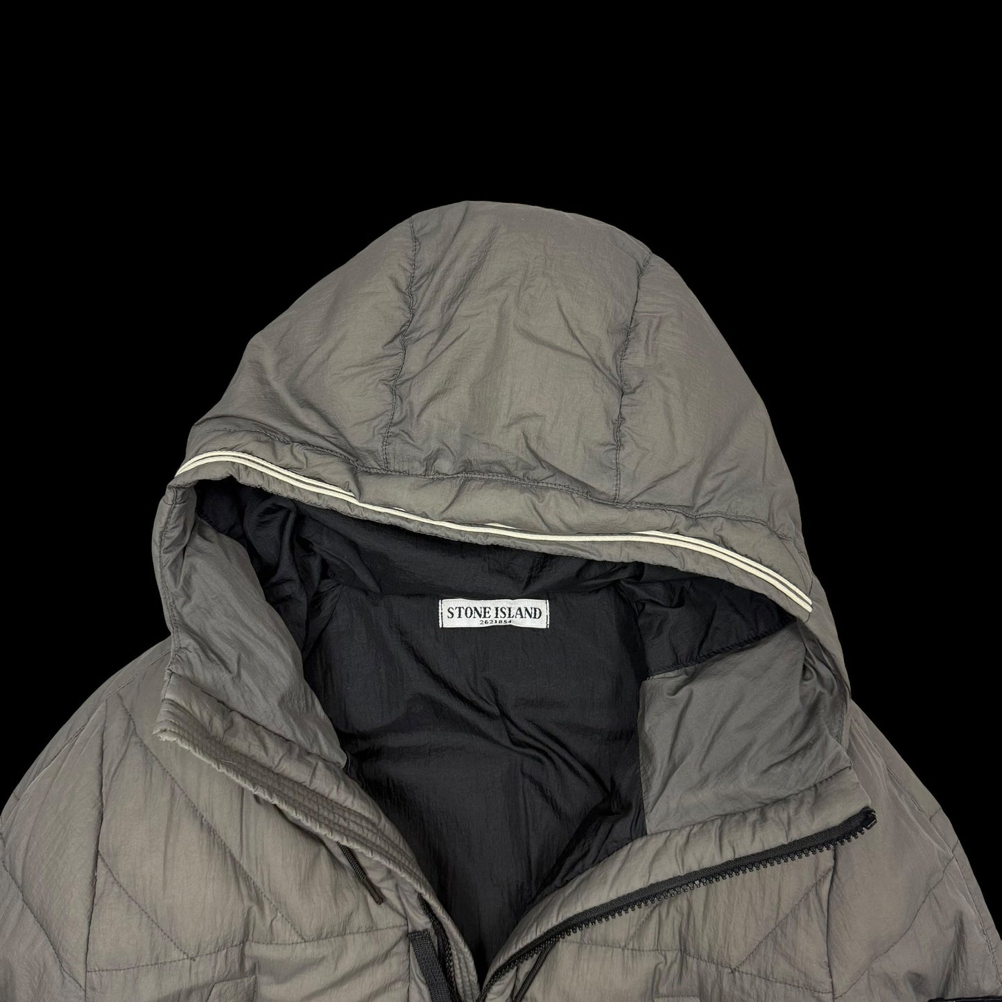 Stone Island AW 2011 Opaque Nylon Tela Down Jacket Grey/Khaki (Size L)