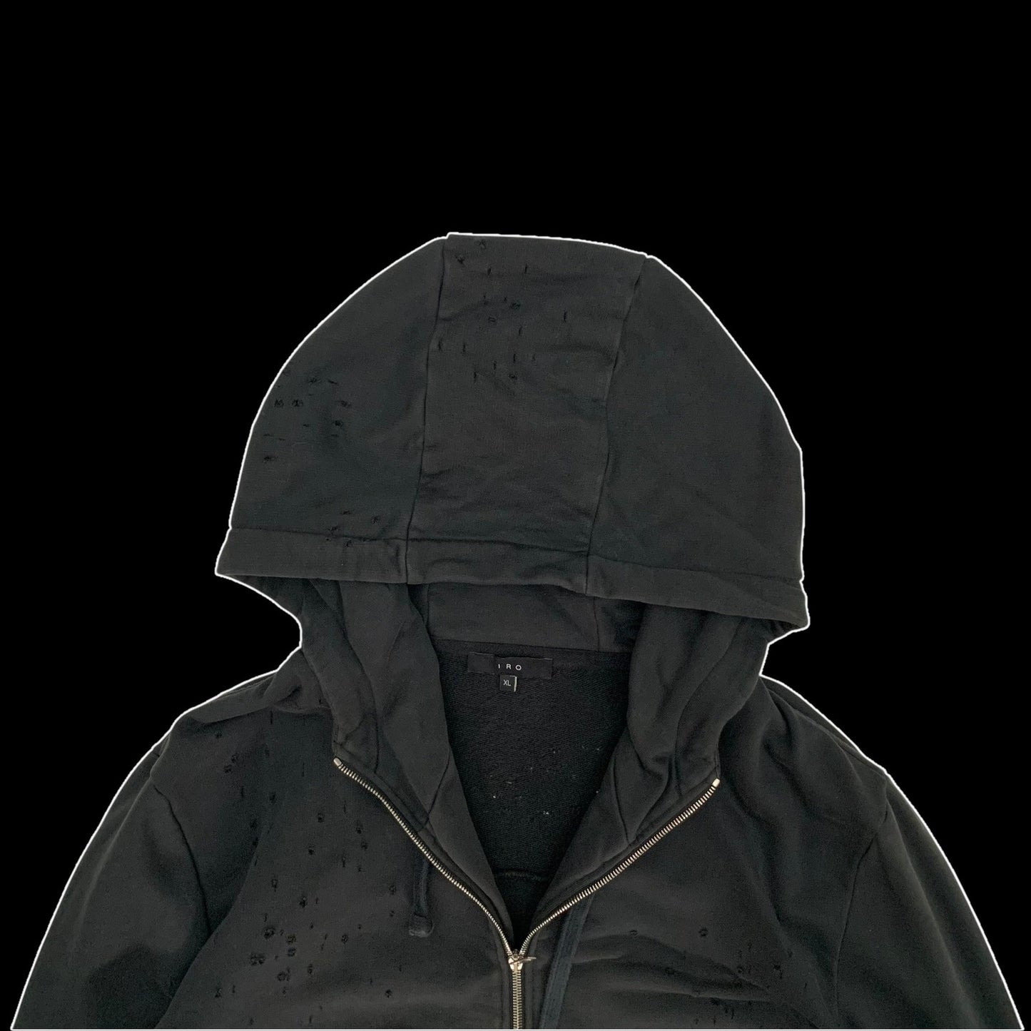 IRO Laslo Distressed Zip Up Hoodie Black (Fits L-XL)