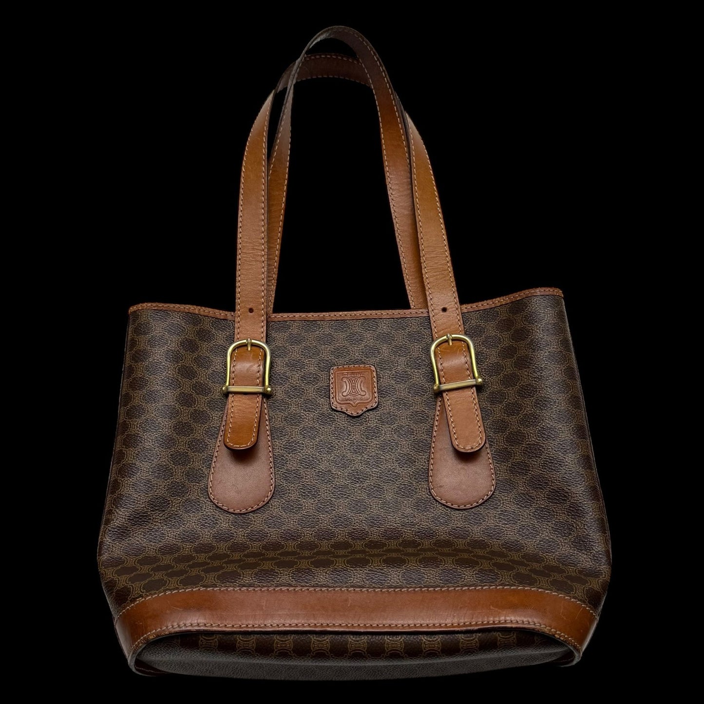 Céline 2008 Macadam Coated Canvas Monogram Tote Bag Brown