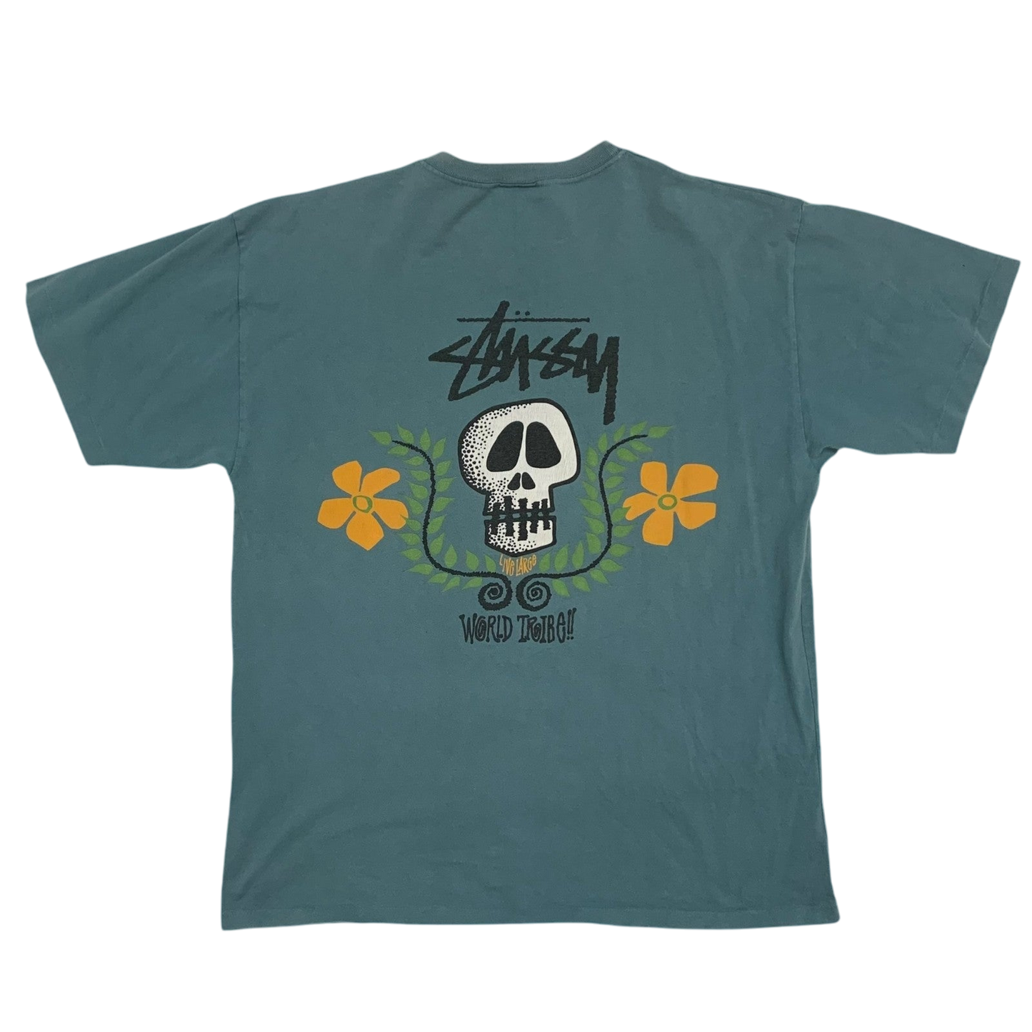 Stussy Vintage 00s Skull Crest T-Shirt Blue (Made in Aus) (Size M)