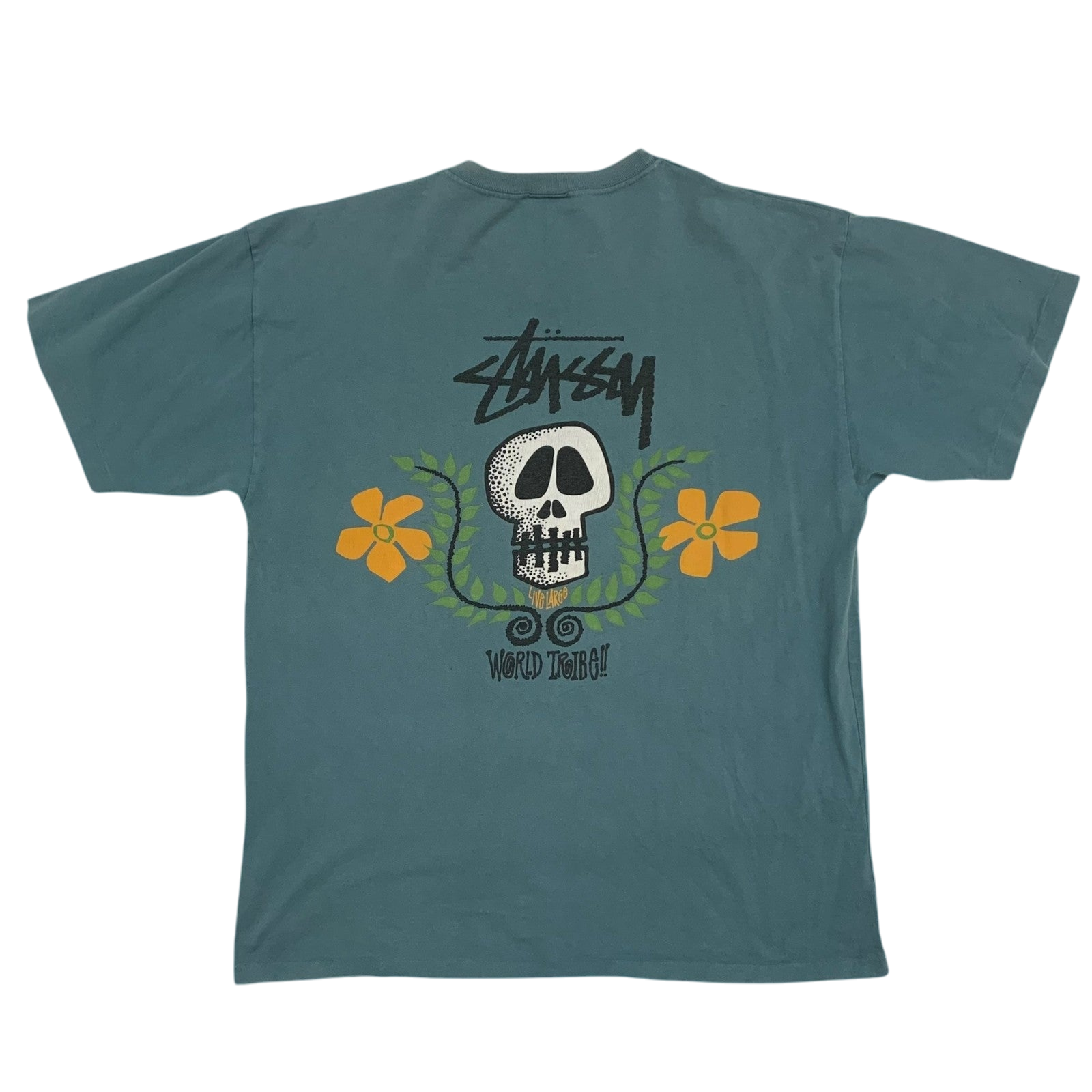 Stussy Vintage 00s Skull Crest T-Shirt Blue (Made in Aus) (Size M)