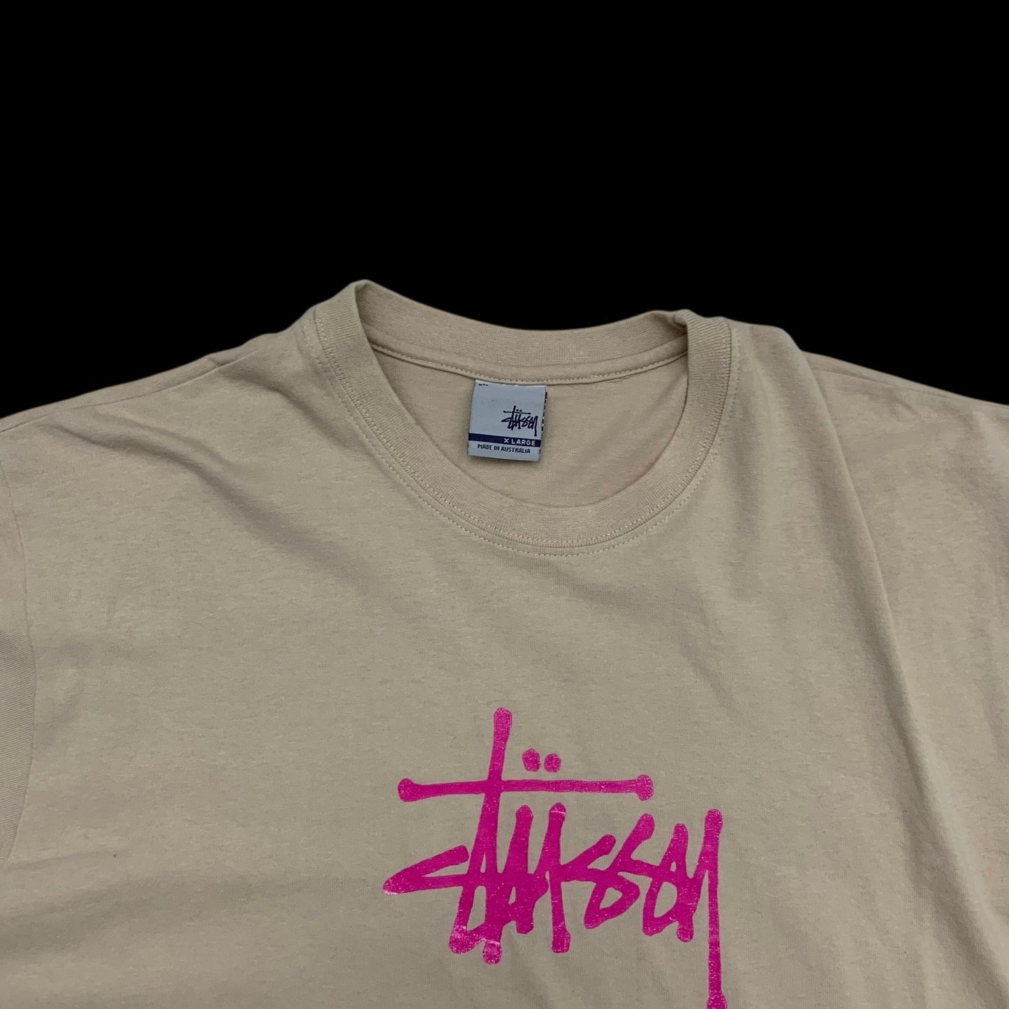 Stussy Vintage 00s Centre Logo T-Shirt Beige (Made in Aus) (Fits M/L)