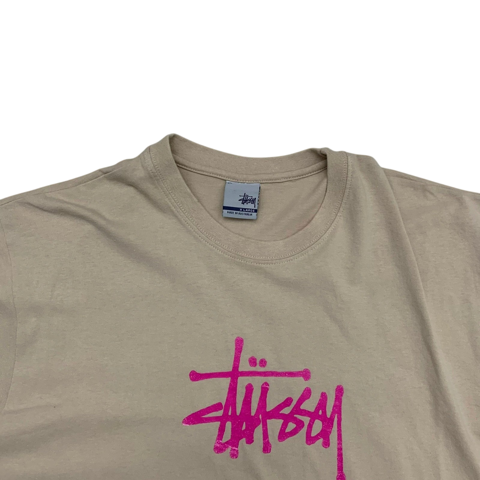 Stussy Vintage 00s Centre Logo T-Shirt Beige (Made in Aus) (Fits M/L)