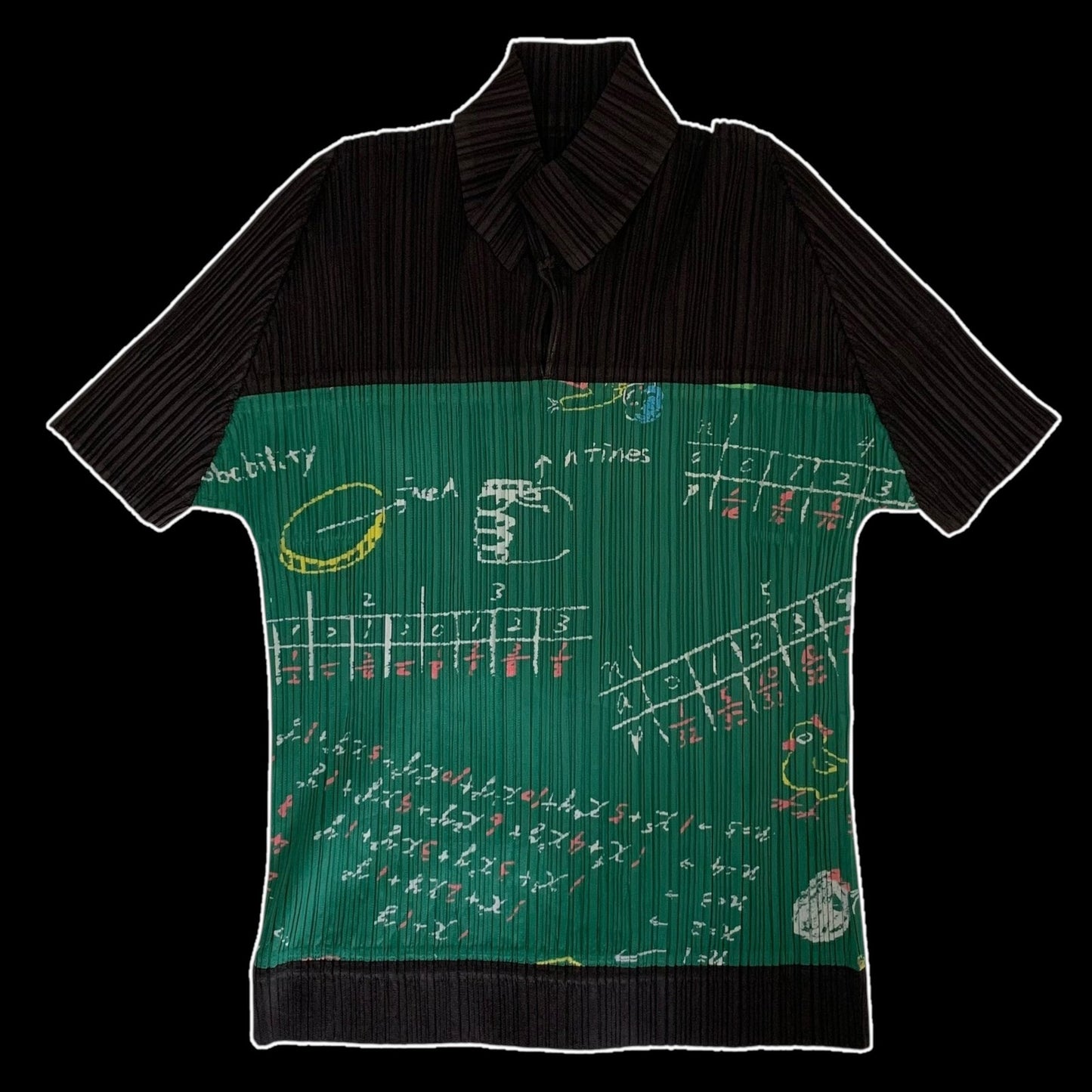 Issey Miyake Pleats Please 00s Mathematics Print T-Shirt Green/Black (Size 3)