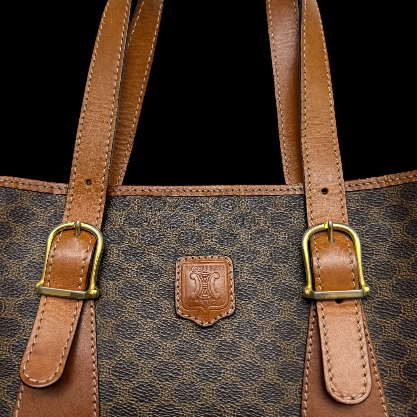 Céline 2008 Macadam Coated Canvas Monogram Tote Bag Brown