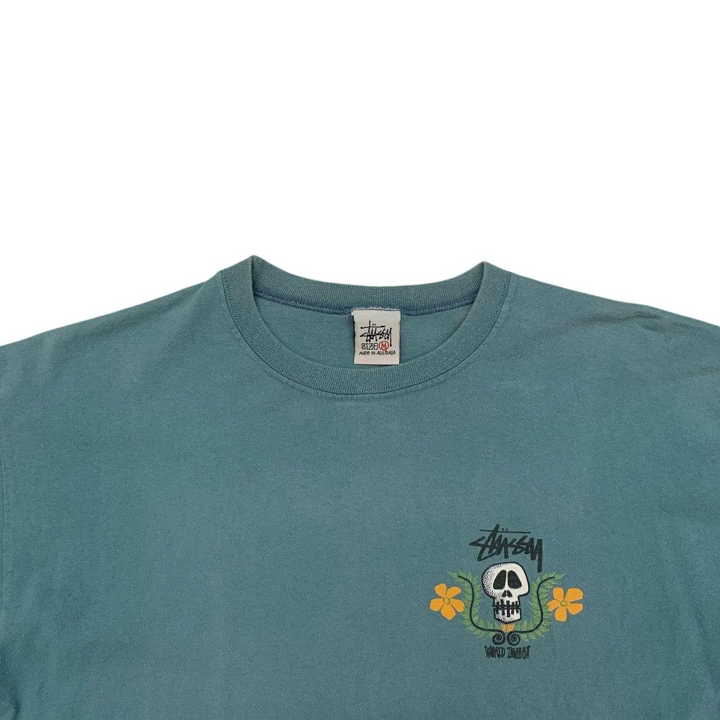 Stussy Vintage 00s Skull Crest T-Shirt Blue (Made in Aus) (Size M)