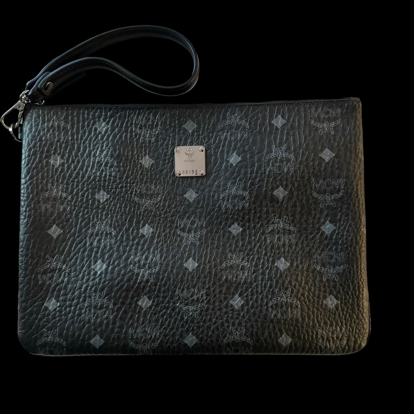 MCM Visetos Pattern Black Leather Clutch Bag