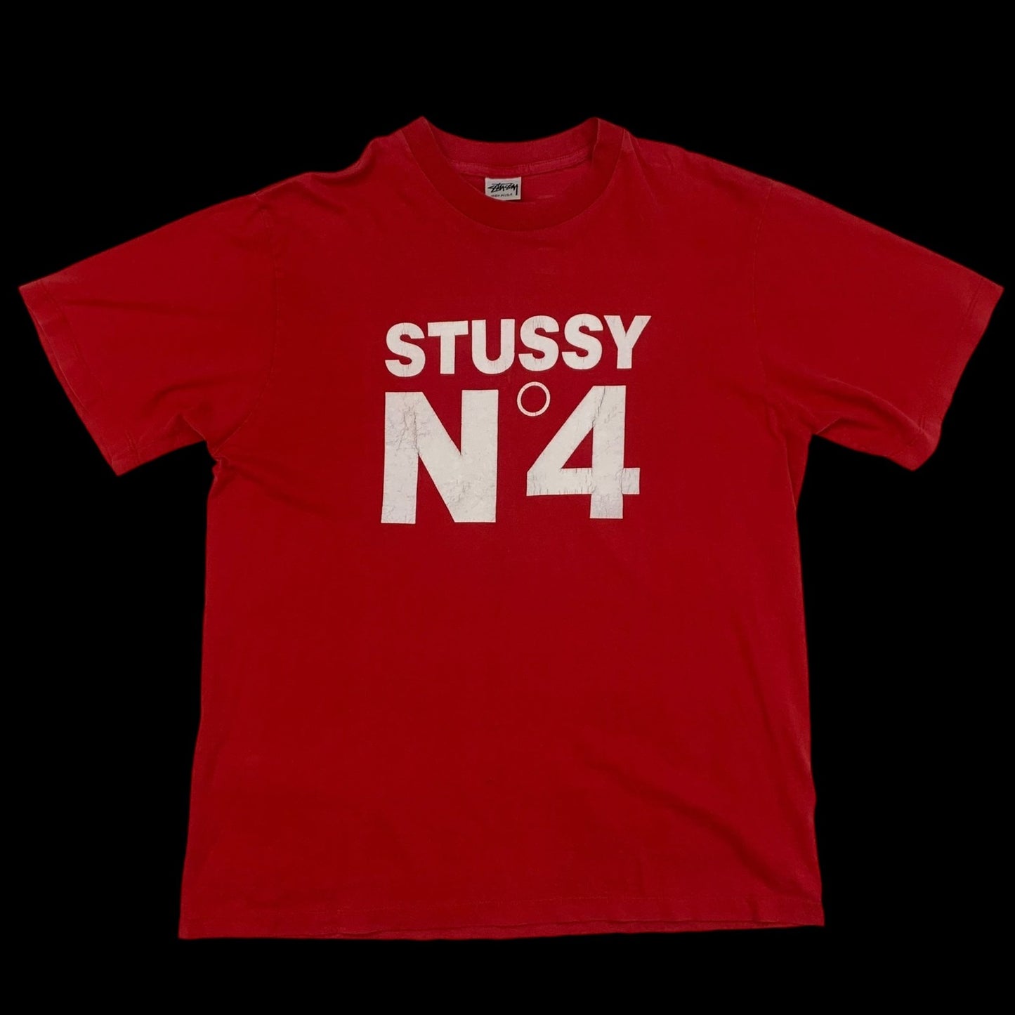 Stussy Vintage 90s No. 4 Logo T-Shirt Red (Made in USA) Fits S-M)