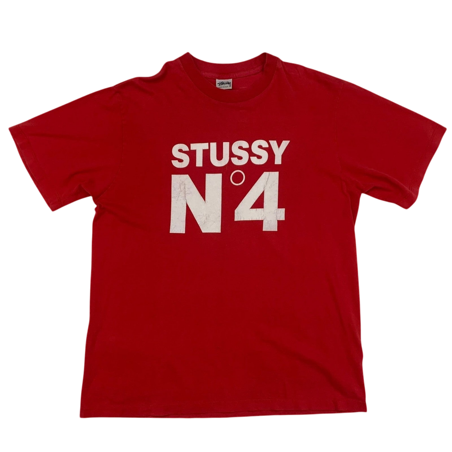 Stussy Vintage 90s No. 4 Logo T-Shirt Red (Made in USA) Fits S-M)