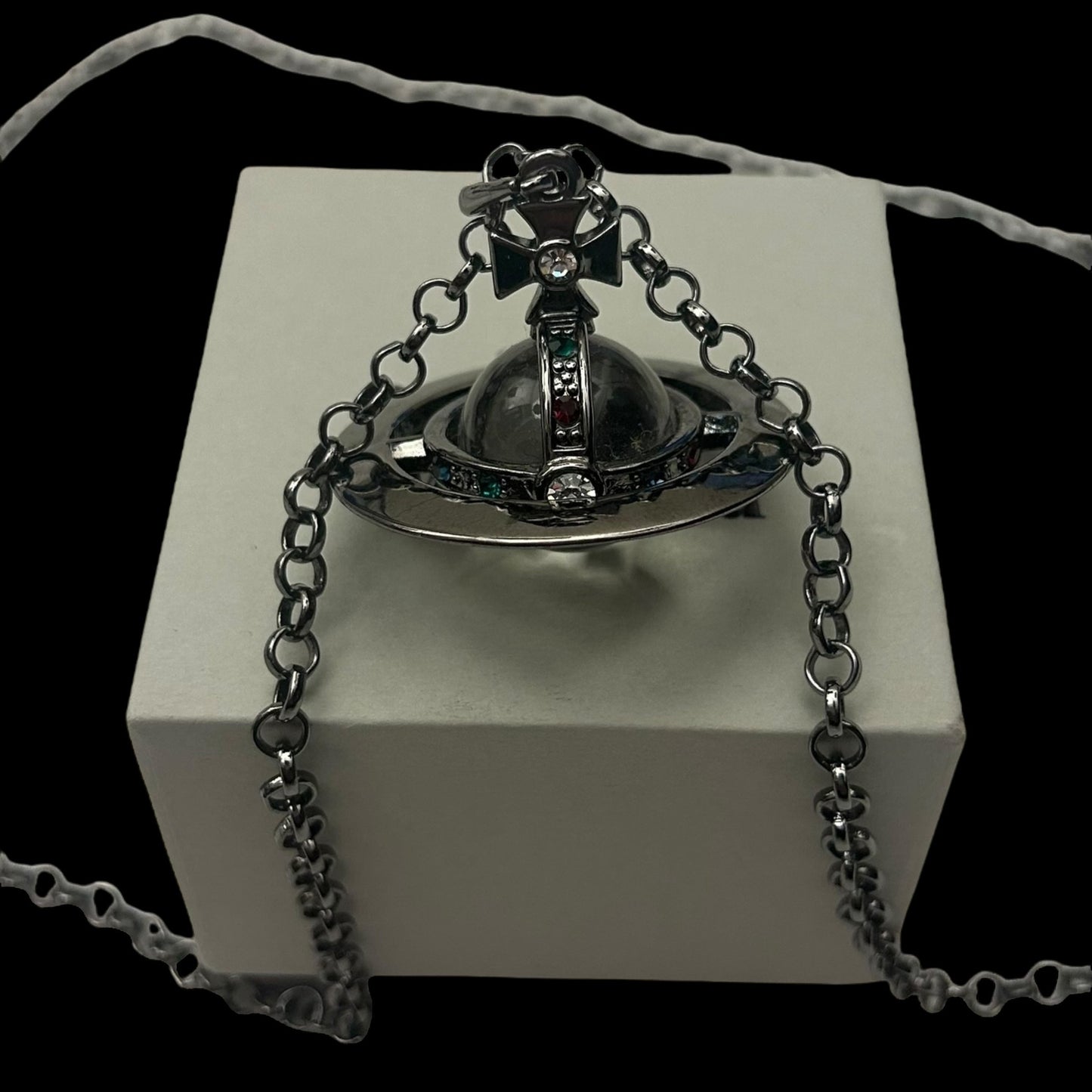 Vivienne Westwood Orb Giant 3D Necklace Gun Metal Silver