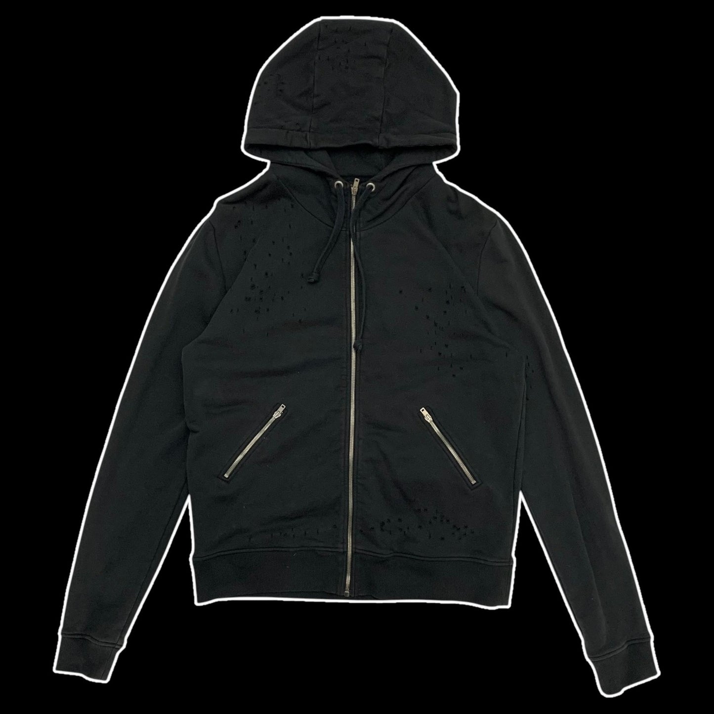 IRO Laslo Distressed Zip Up Hoodie Black (Fits L-XL)