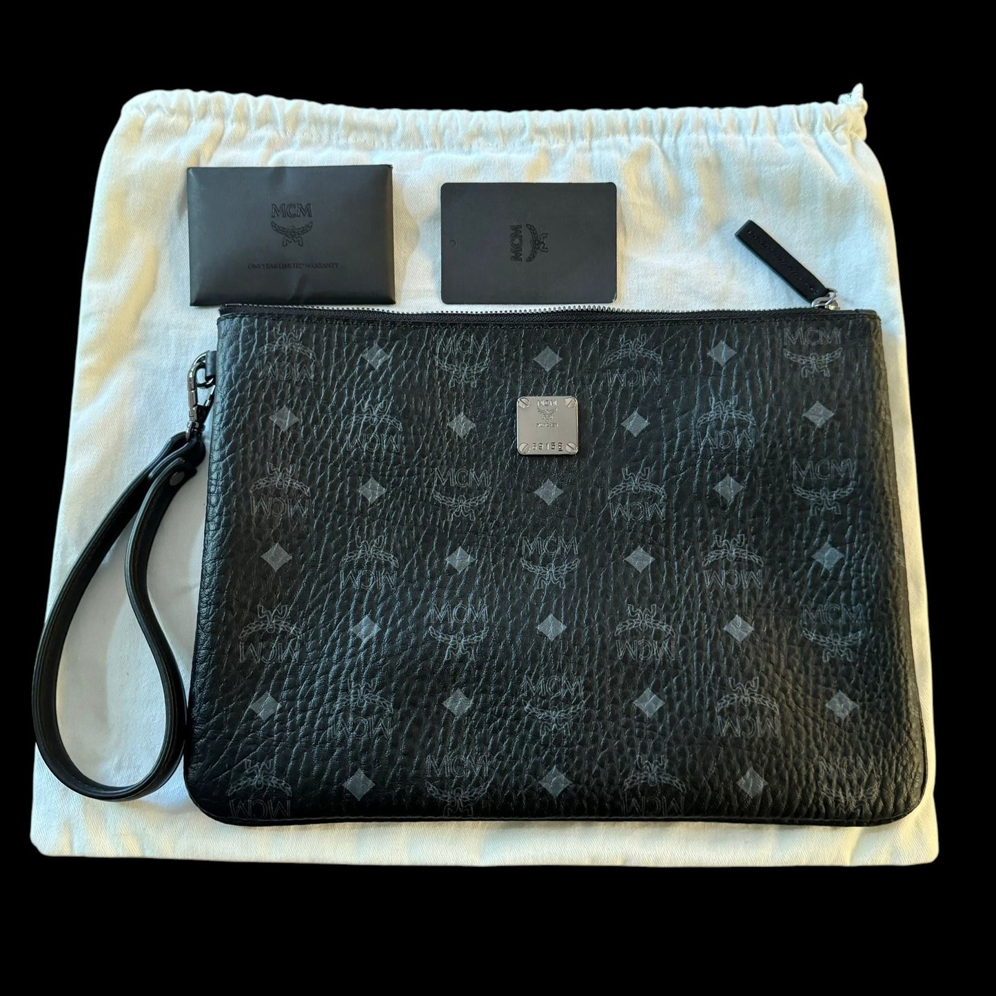 MCM Visetos Pattern Black Leather Clutch Bag