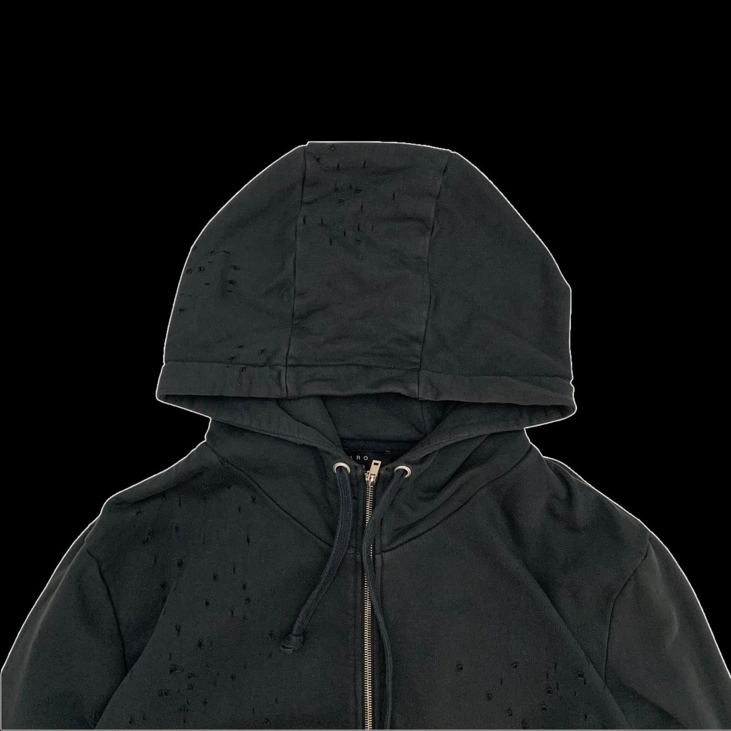 IRO Laslo Distressed Zip Up Hoodie Black (Fits L-XL)