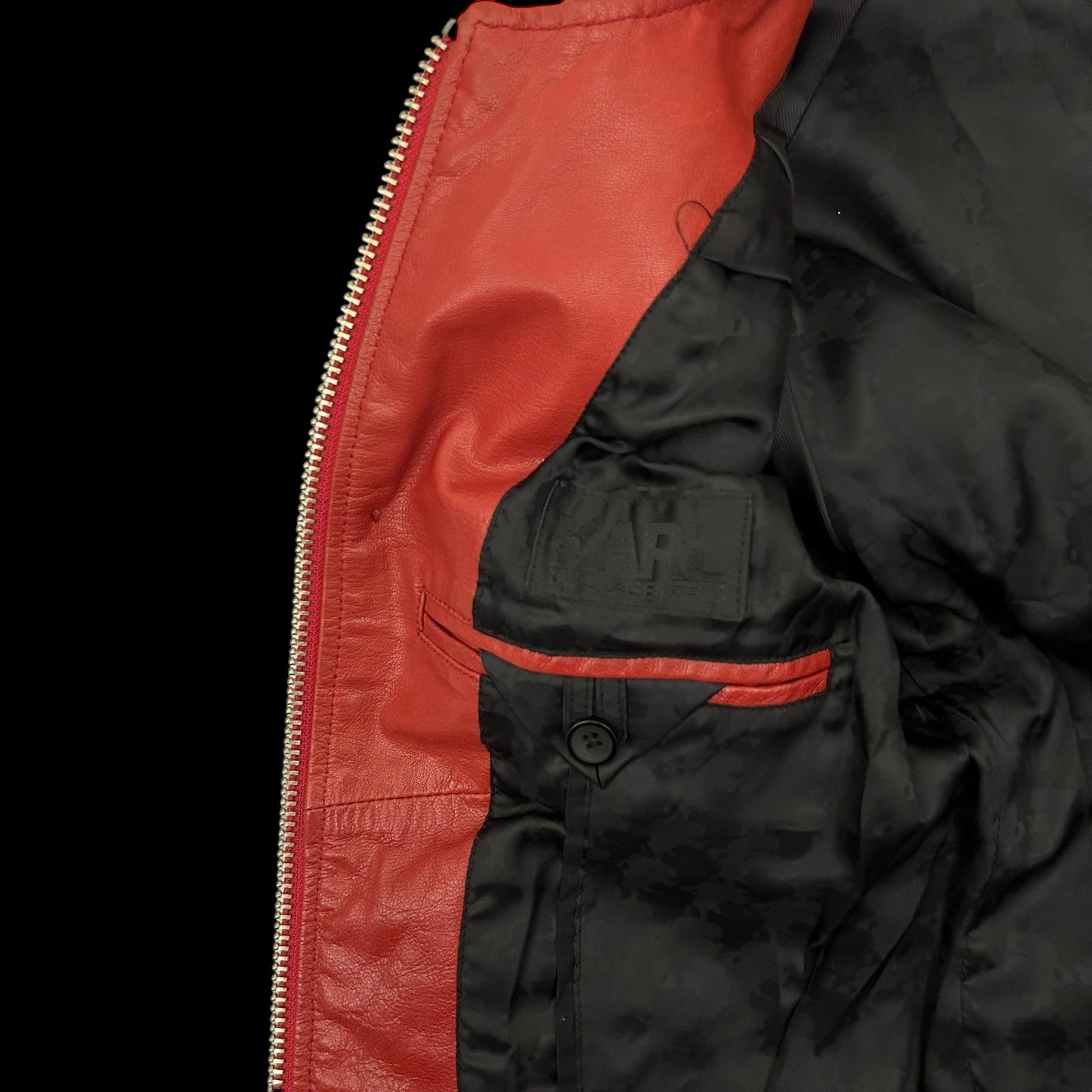 Karl Lagerfeld Goat Leather Biker Jacket Red (Fits M Womens)