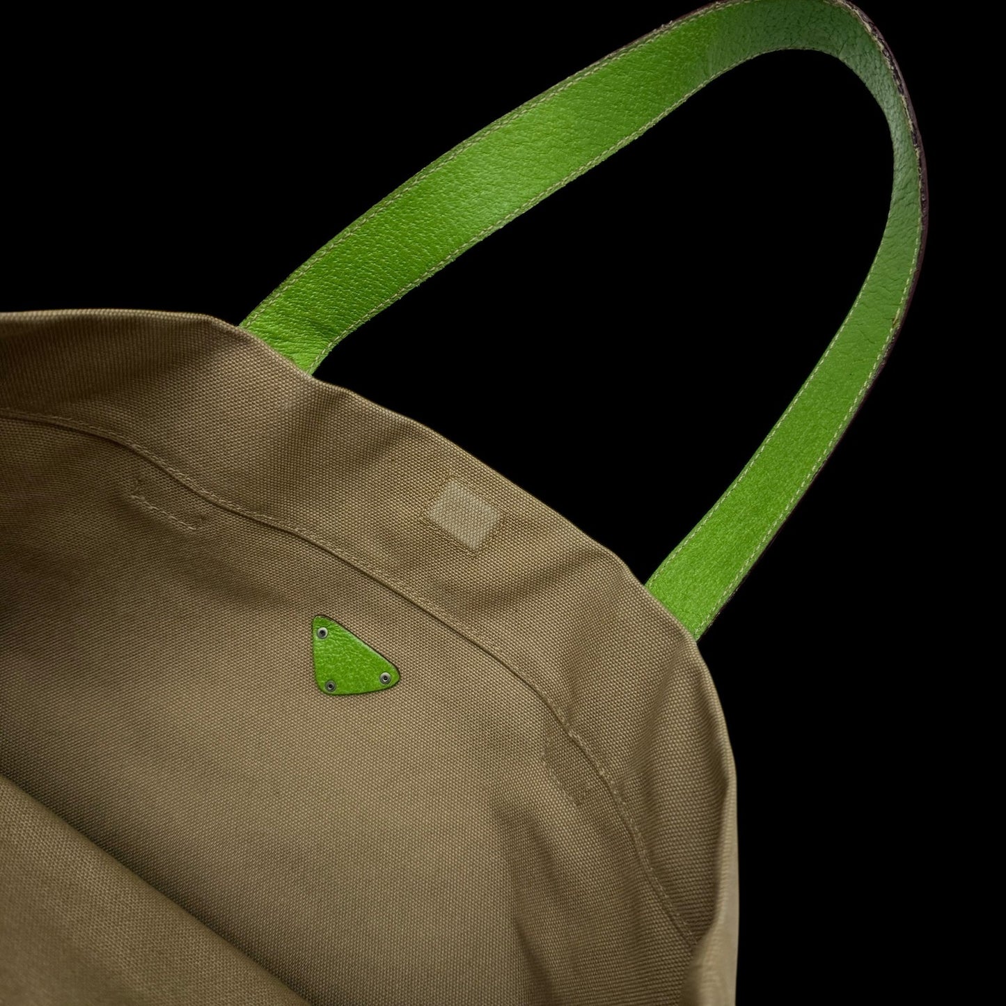 Prada Canvas & Leather Tote Bag Beige/Green