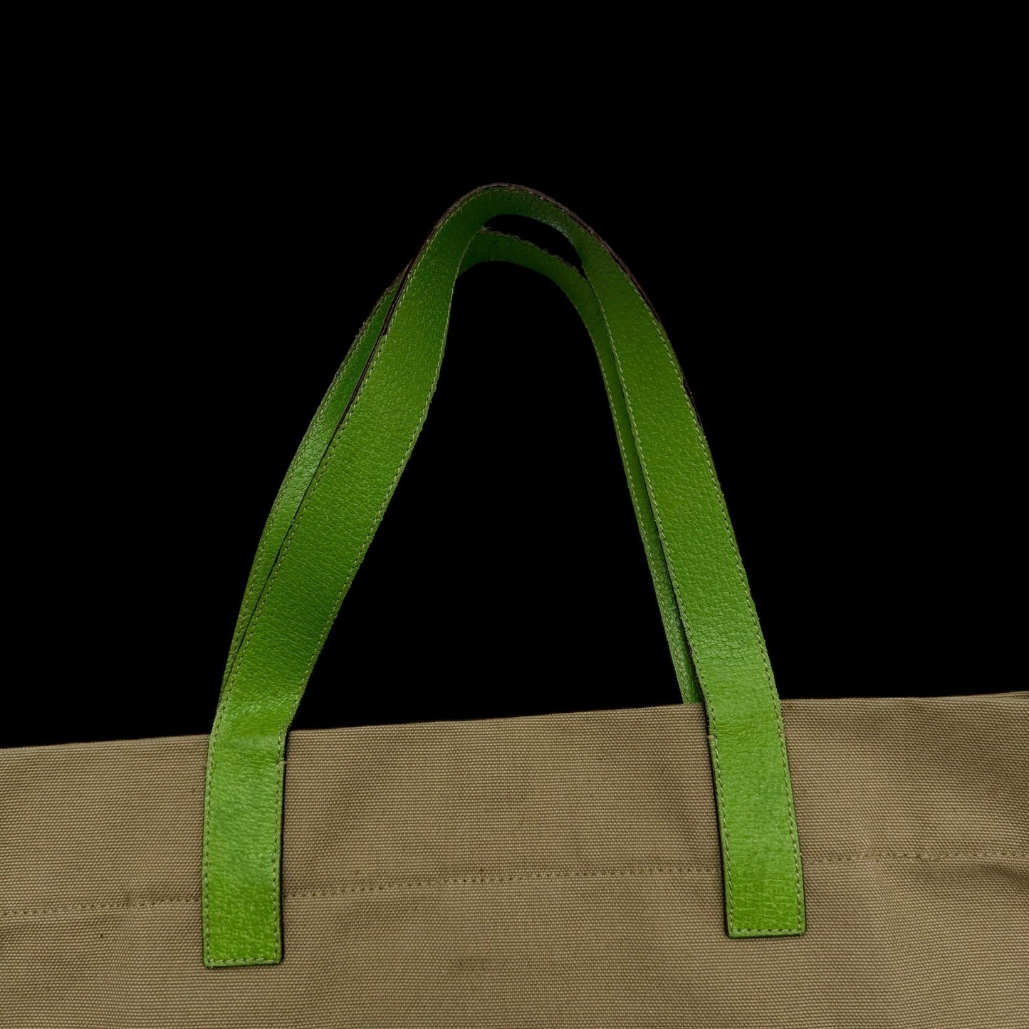 Prada Canvas & Leather Tote Bag Beige/Green