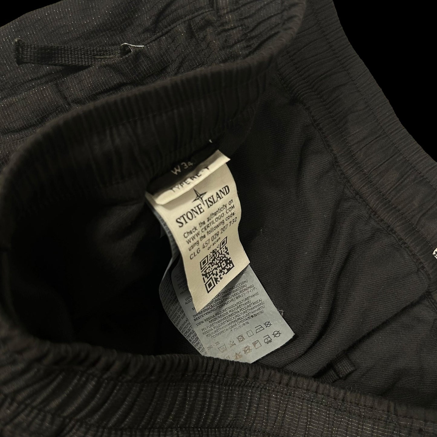 Stone Island Type RE-T Reflective Weave Rip Stop-TC Cargo Pants Black (Fits 32”)