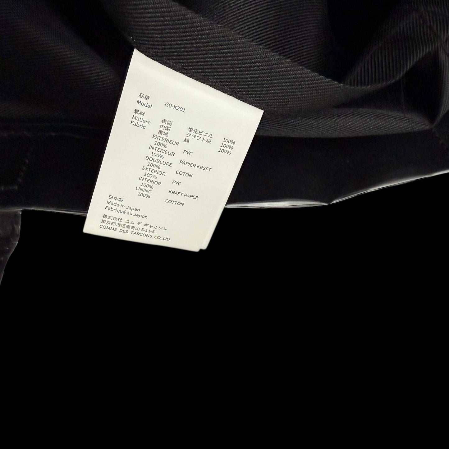 Comme des Garçons PVC Tote Bag Black