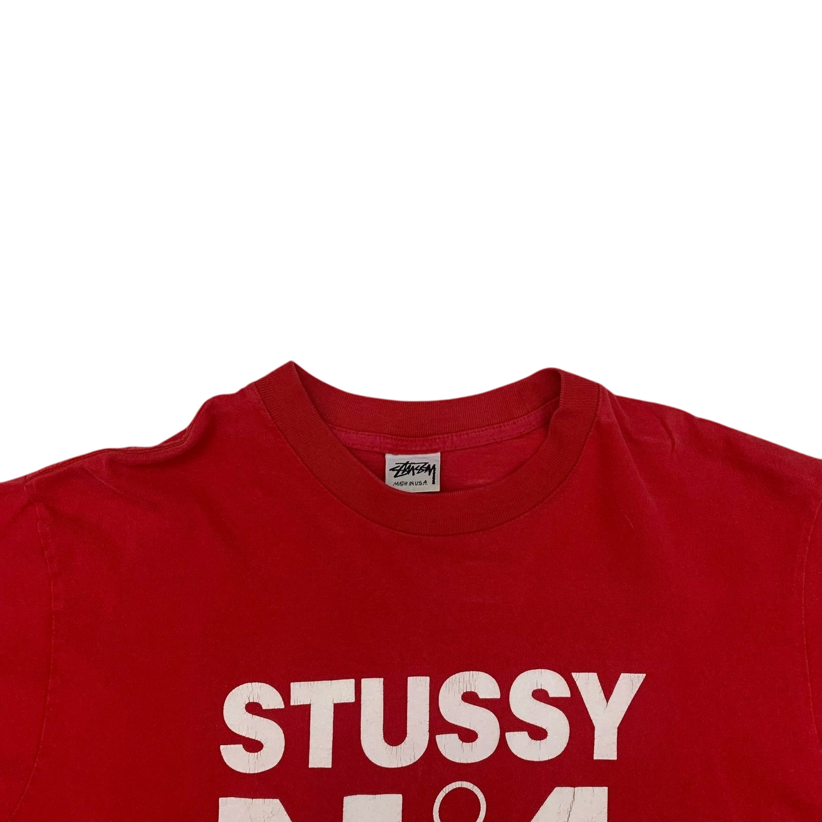 Stussy Vintage 90s No. 4 Logo T-Shirt Red (Made in USA) Fits S-M)