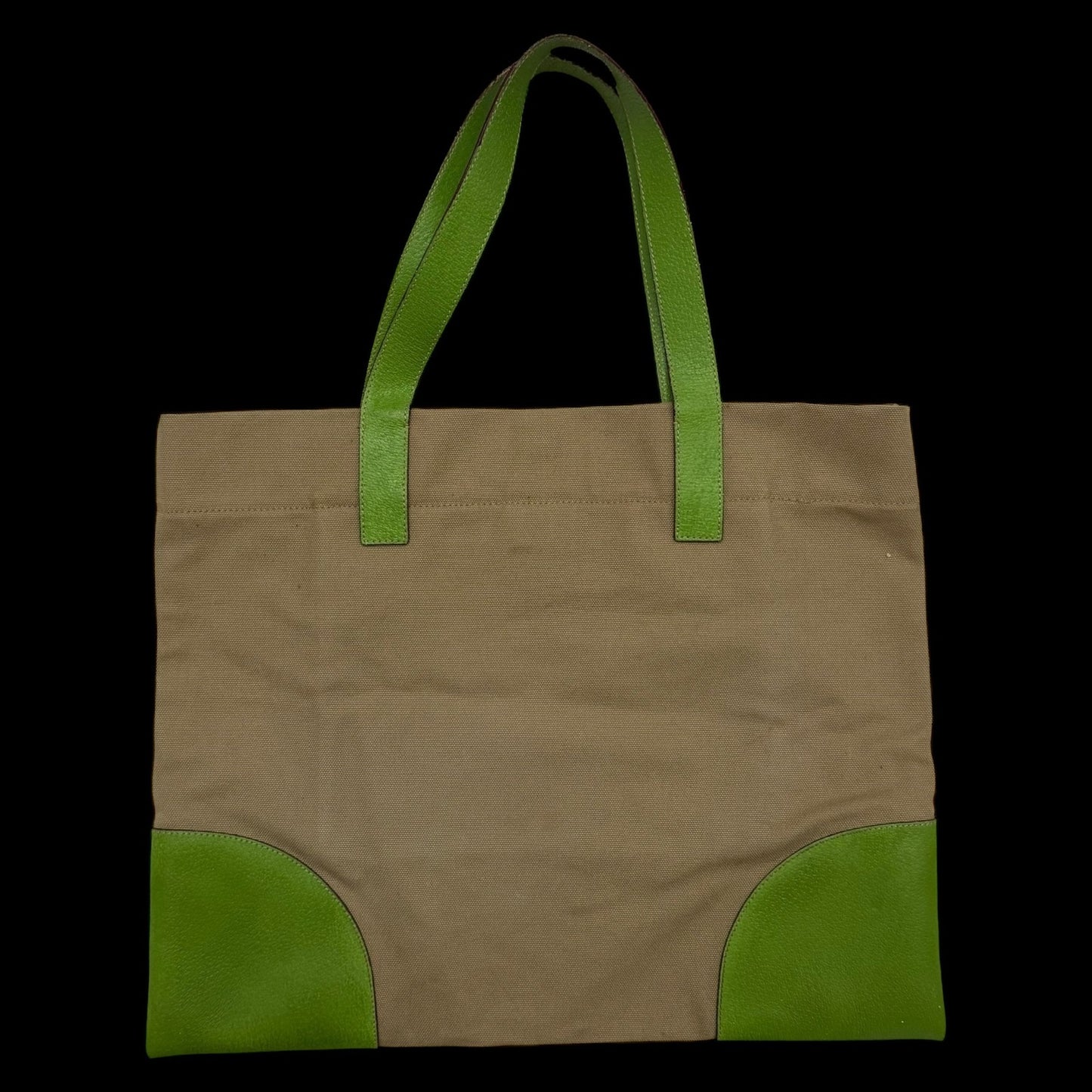 Prada Canvas & Leather Tote Bag Beige/Green