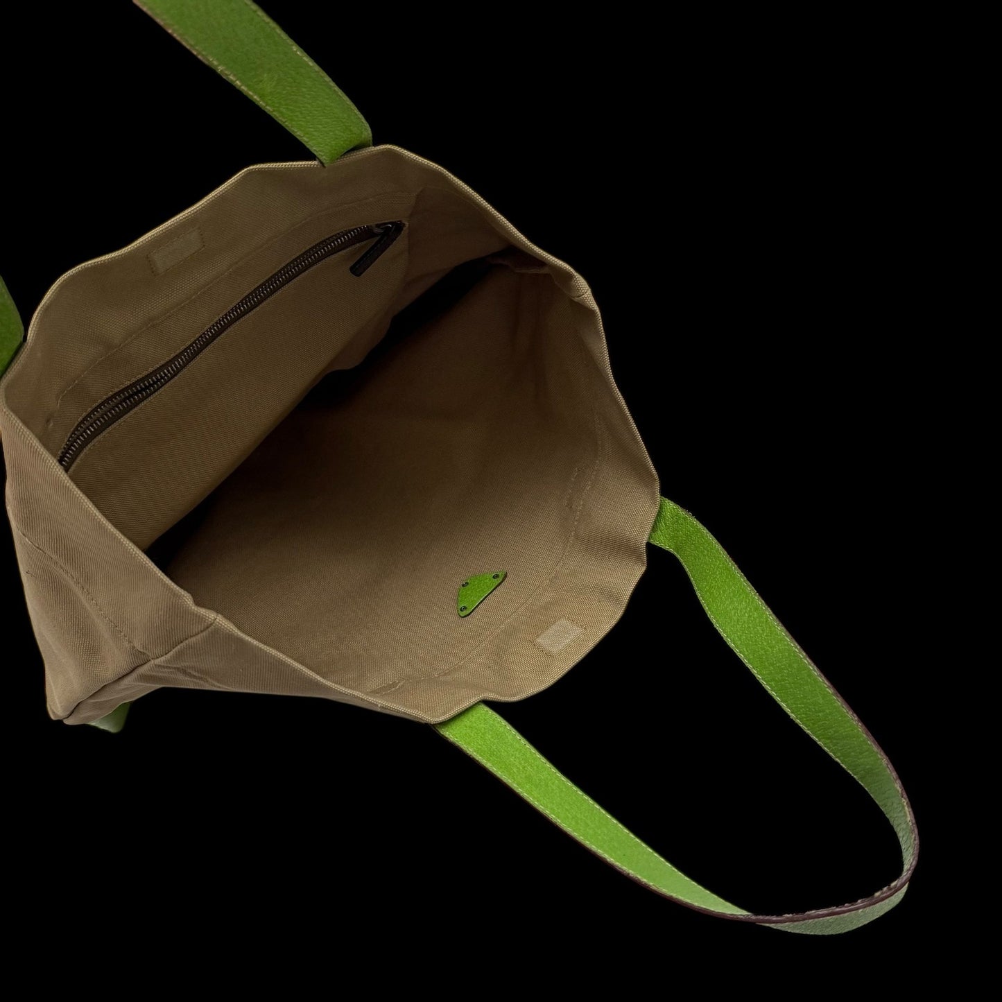 Prada Canvas & Leather Tote Bag Beige/Green