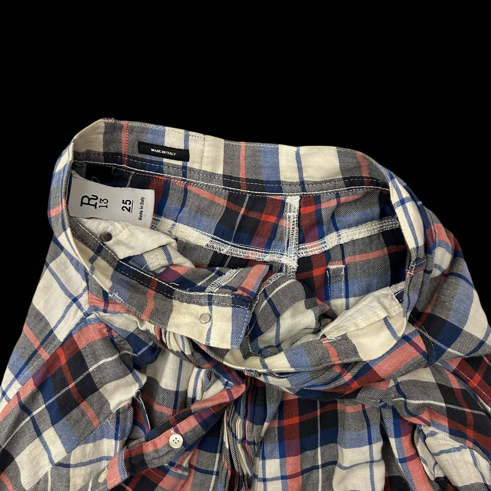 R13 Multi Coloured Cotton Plaid Skirt (Size 31”)