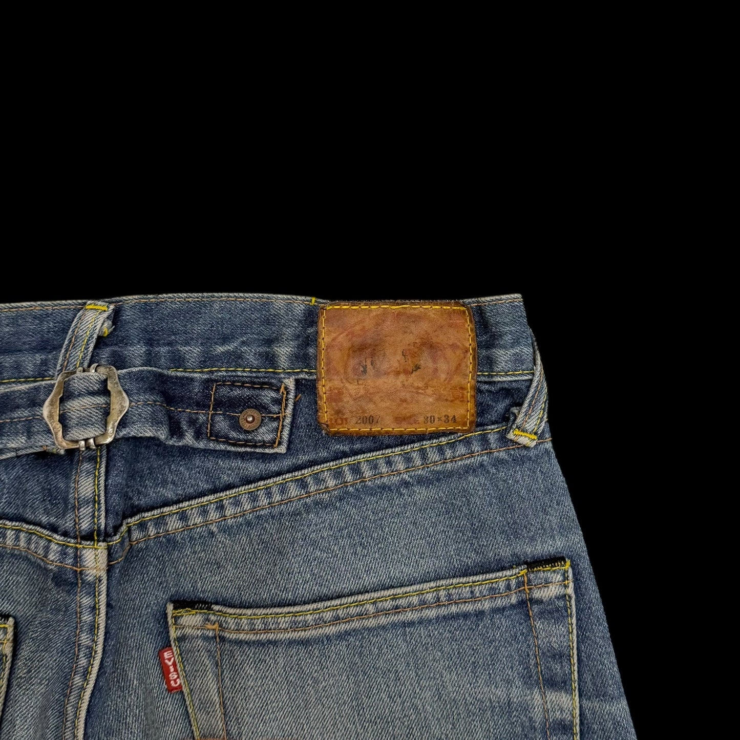 Evisu Orange Daicock Print Buckle Back Light Wash Jeans (Size 30”)