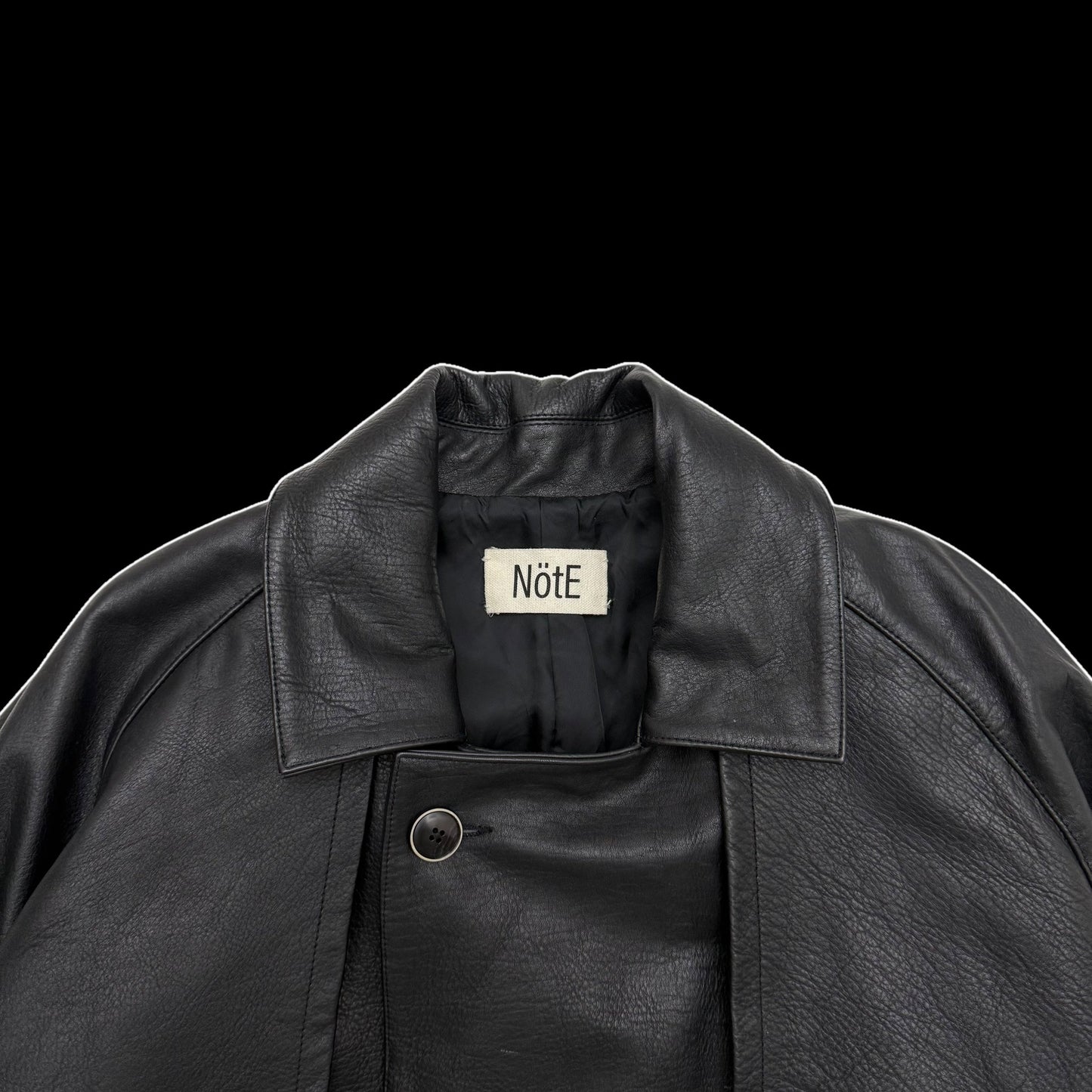 Nöte Contrast Over Trench Leather Jacket Black (Fits M-XL)