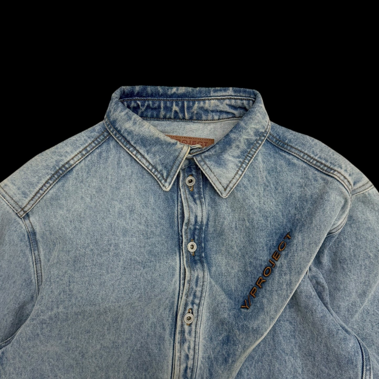 Y/Project 22AW Pinched Logo Oversized Denim Shirt (Fits up to size L)