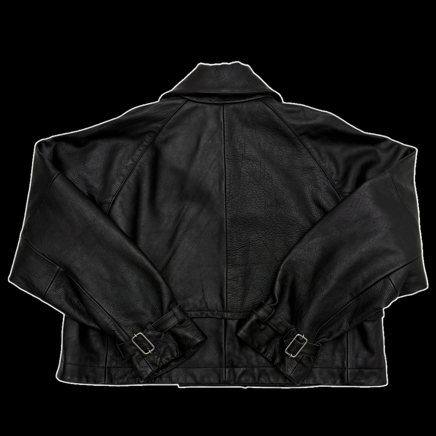 Nöte Contrast Over Trench Leather Jacket Black (Fits M-XL)