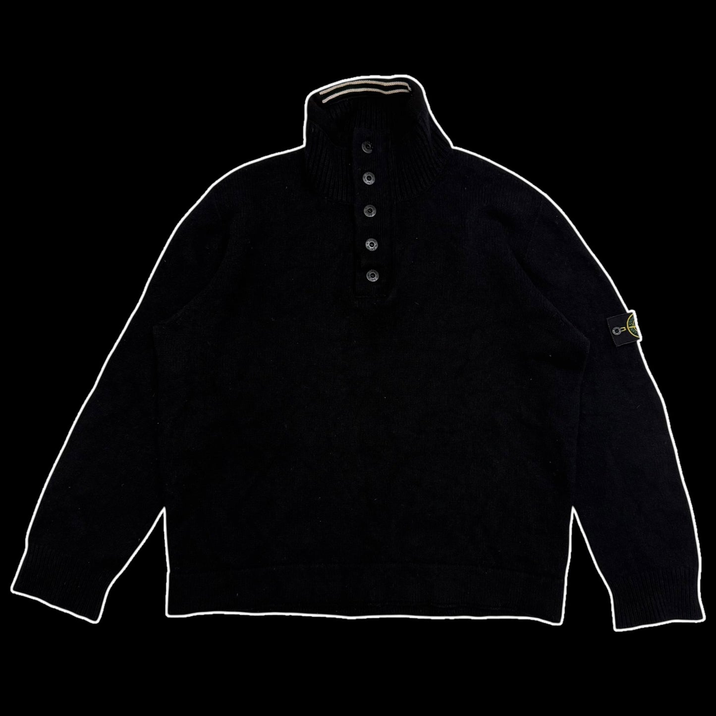 Stone Island AW07 Wool Blend Quarter-Zip Sweatshirt Black (fits XXL)