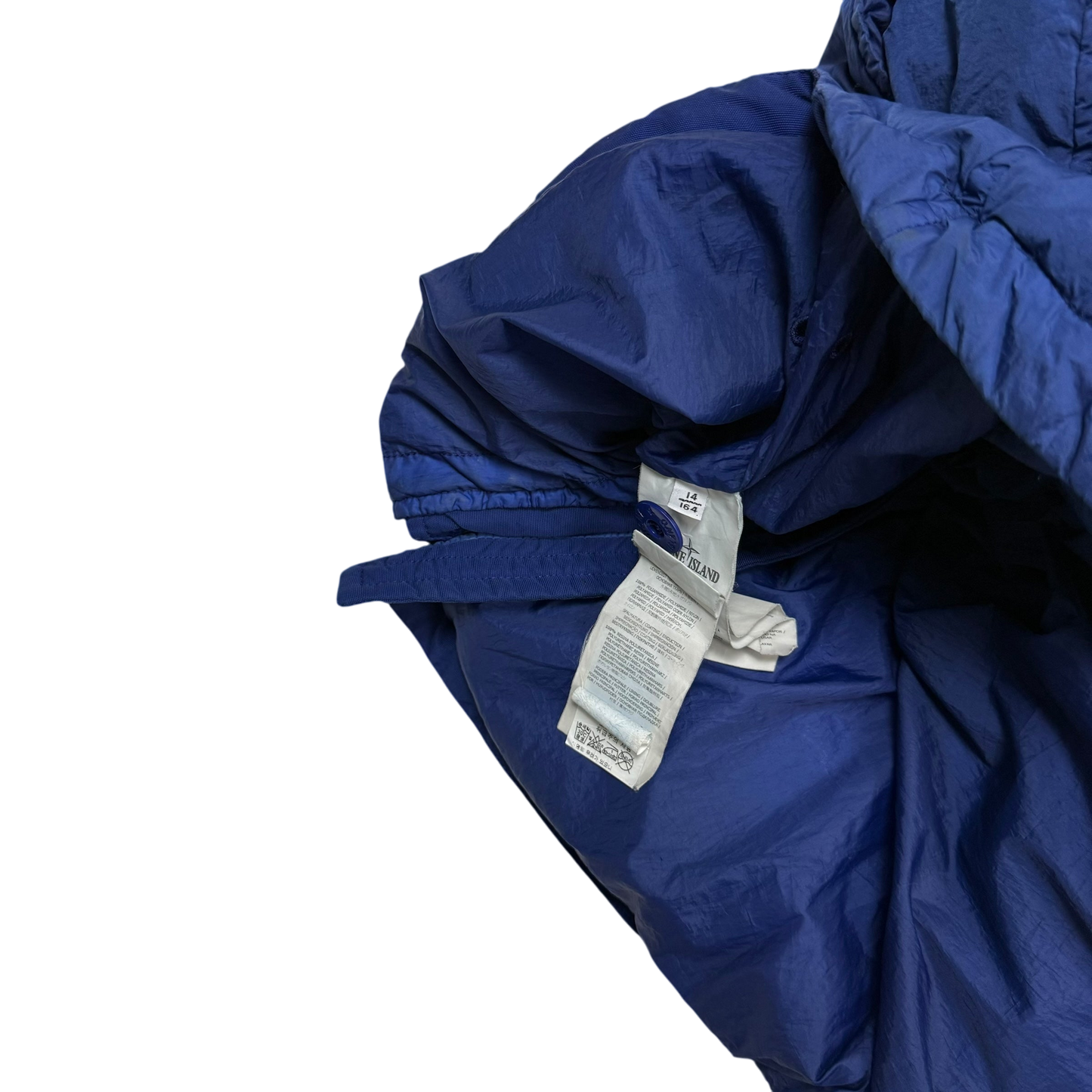 Stone Island Junior Crinkle Nylon Hooded Down Jacket Two-tone Blue (Size 14)