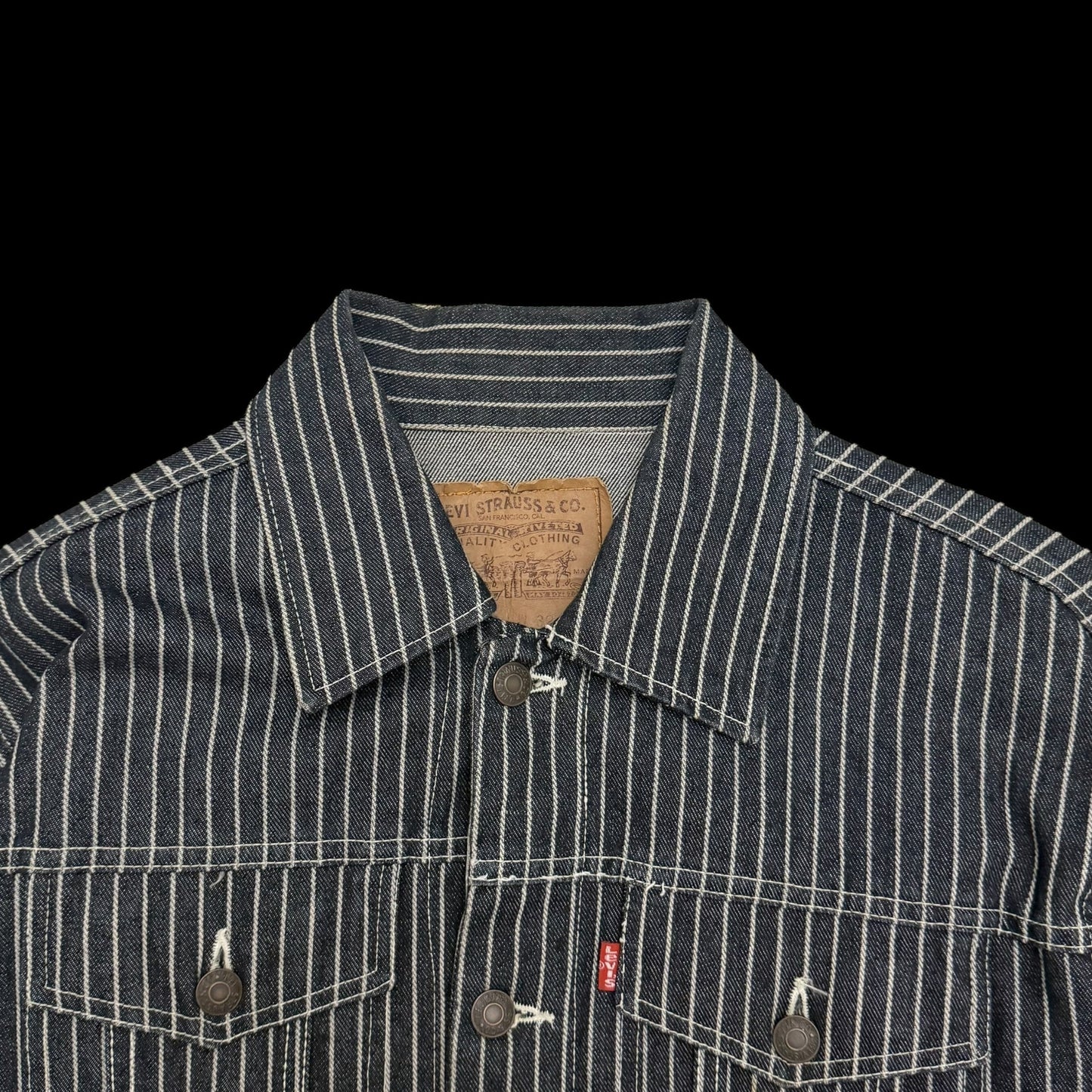 Levi's Reworked Pinstripe Trucker Jacket Navy (Fits M)