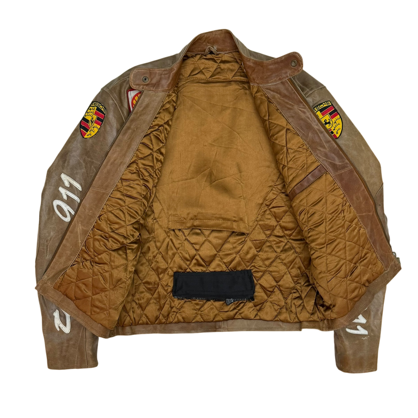90s Porsche Turbo 911 Leather Racing Jacket Brown (size L)